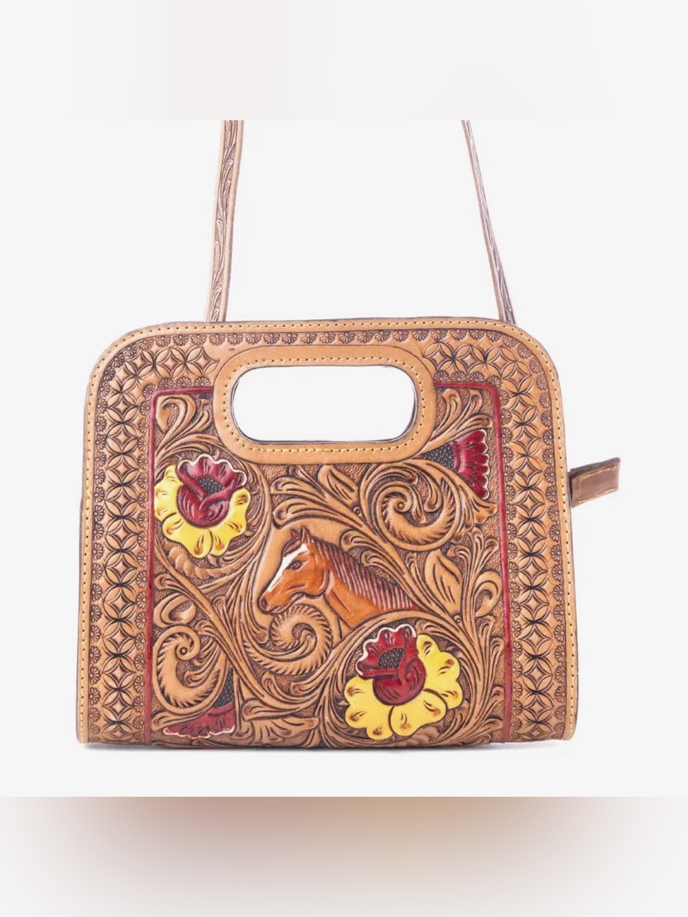 Myra Bag Spirit Bloom Hand-tooled Leather Western Horse Purse in Aged Mahogany